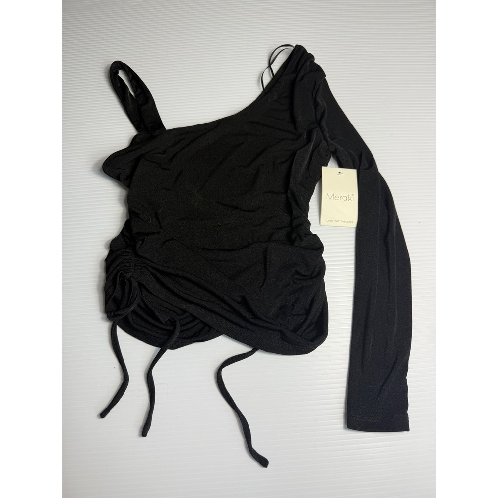 Meraki Young Contemporary Black One Shoulder Long Sleeve Top NWT S